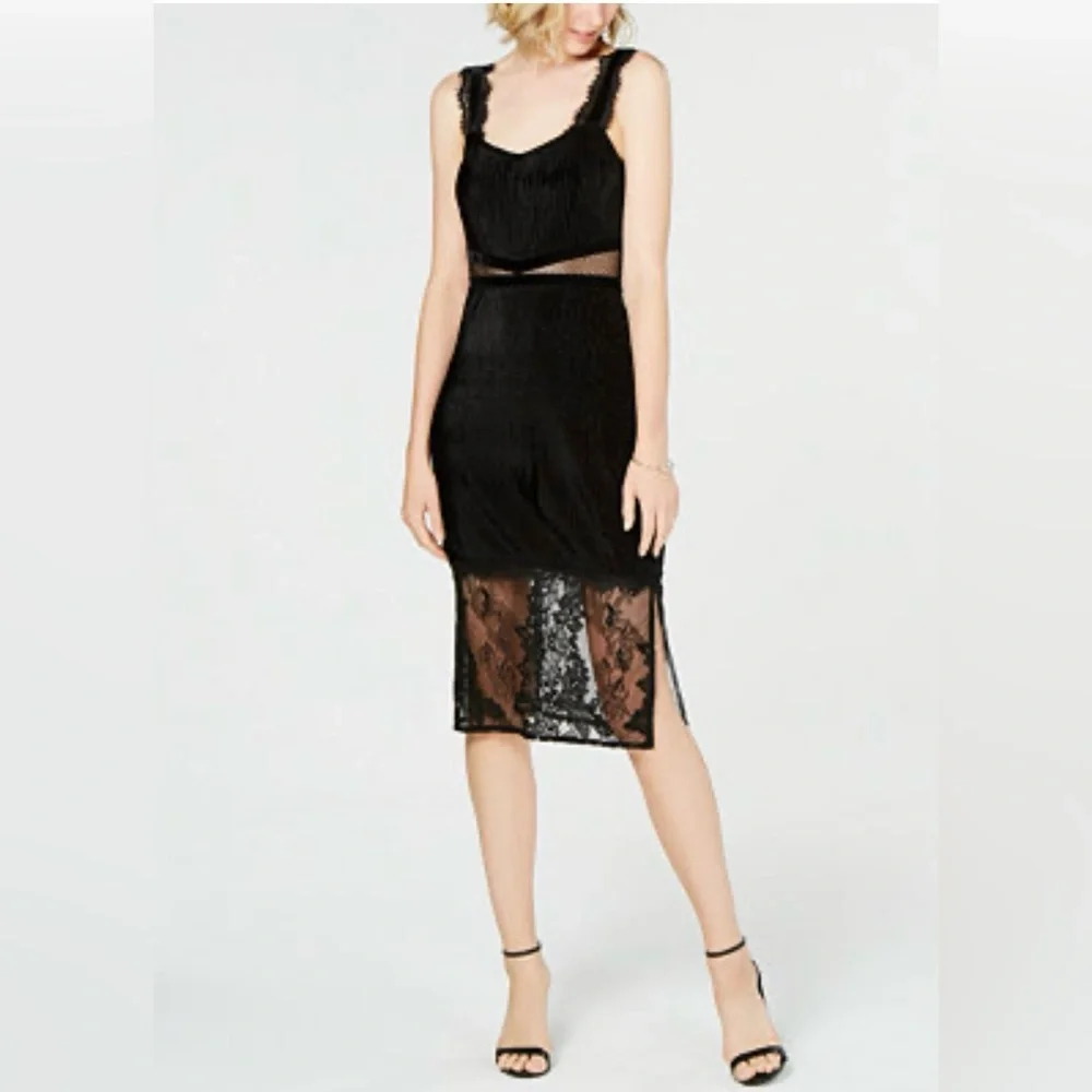 $148 French Connection Women's Black Sarelle Ottoman Lace Cocktail Dress Size 4 - Picture 1 of 15
